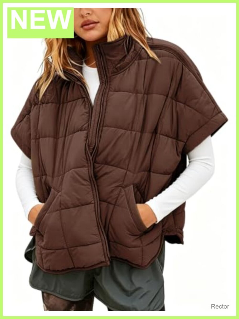 Womens Puffer Vest Cap Sleeve Quilted Padded Lightweight Zip Up